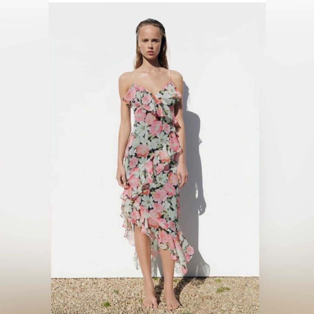 Zara - Ruffled Print Dress - S